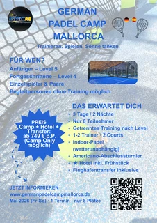 Flyer für das Padel Camp auf Mallorca